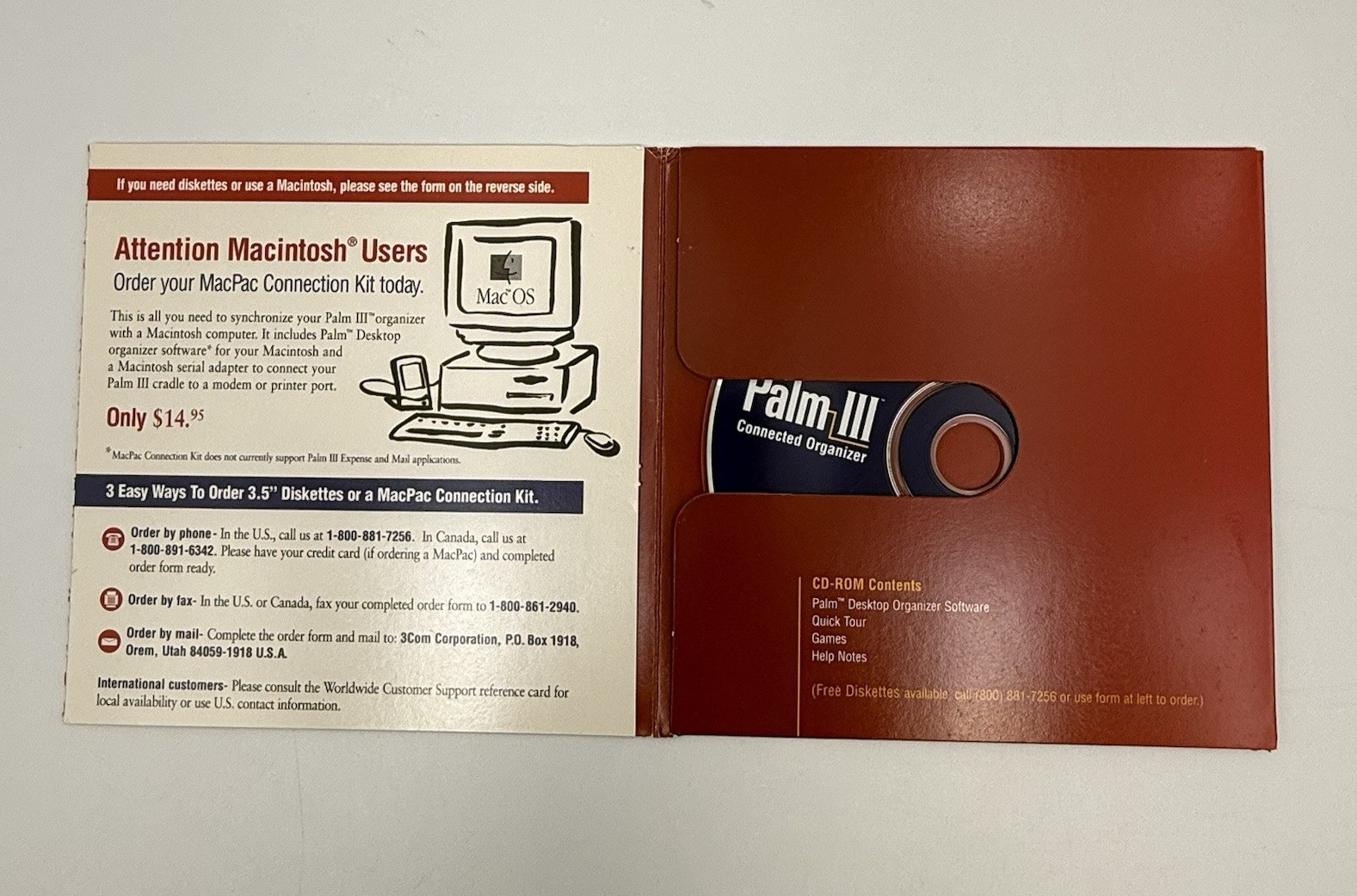 Palm III Desktop Organizer Software CD-ROM 3Com Vintage PDA Install Disc