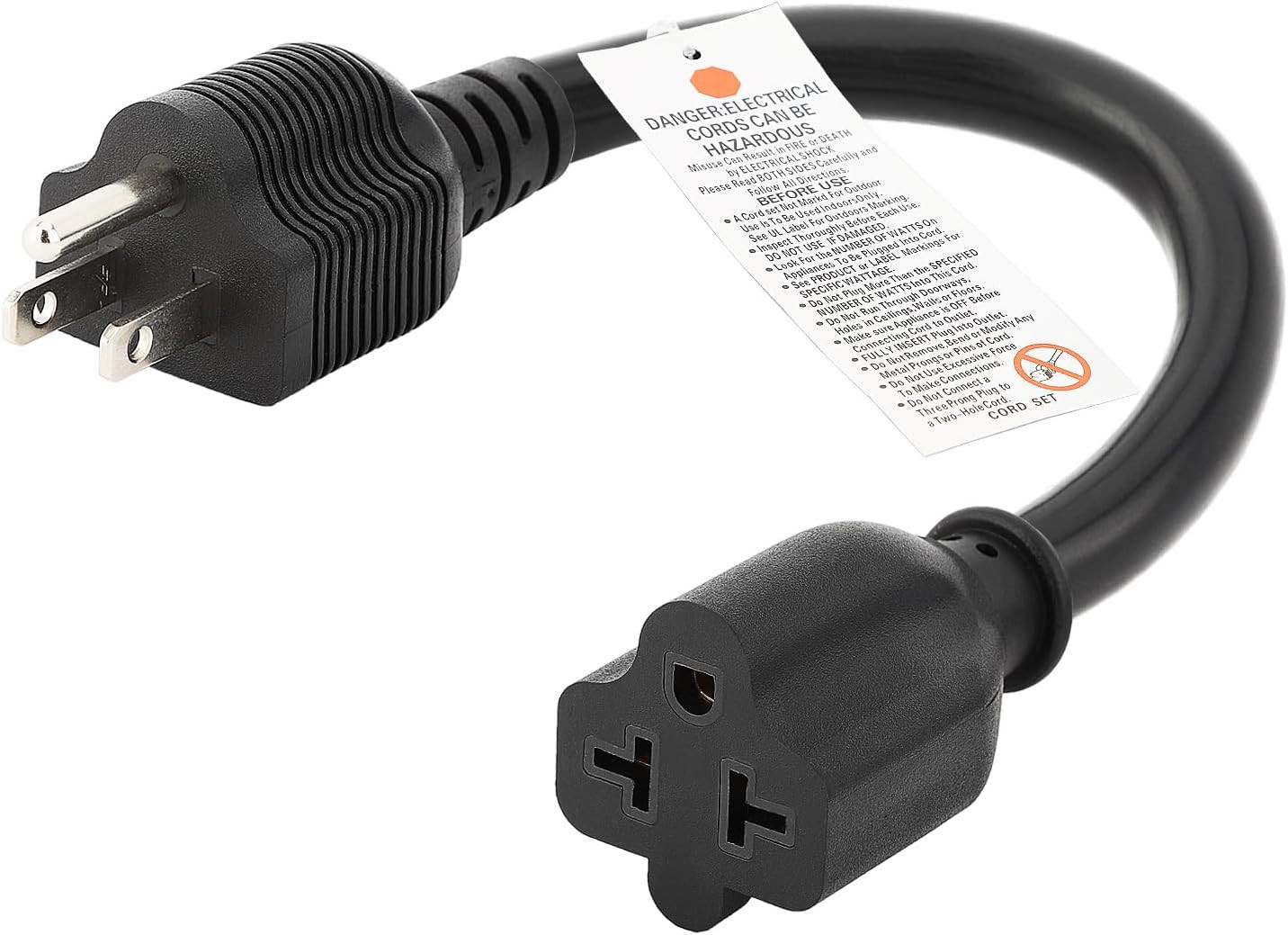 1-Foot Nema 5-15P to 6-20R 12AWG Heavy Duty EV Charging Power Adapter, 15A House
