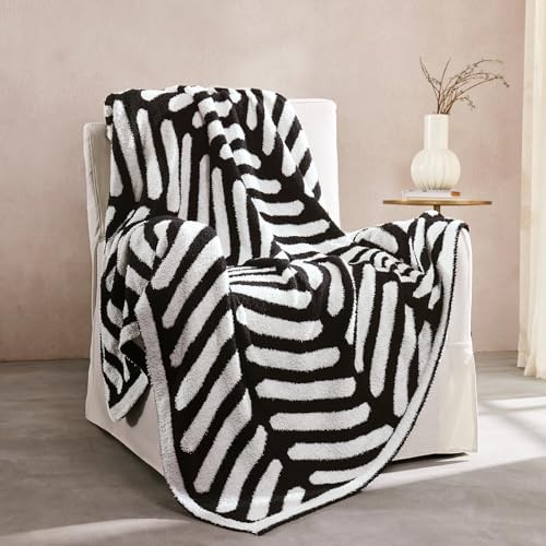 Throw Blanket, Soft Cozy Fluffy Striped Throw 50×60 Inch Stripe Black White