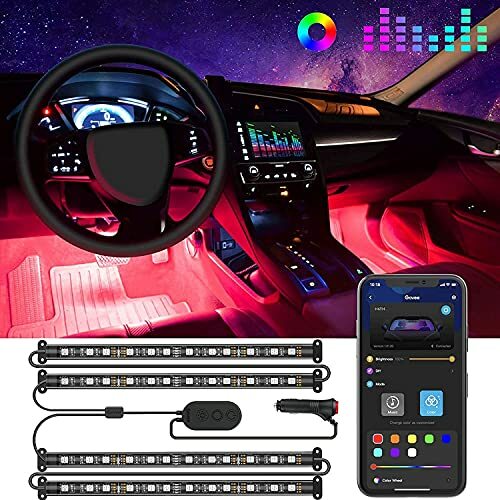 LED Car Strip Lights with 2 Lines Waterproof Design,48 LEDs App Control , DC 12V
