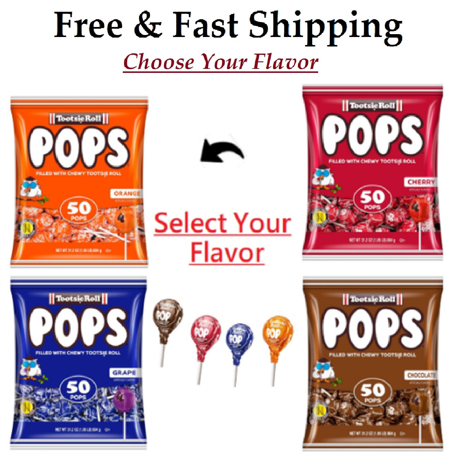 Tootsie Pops Single Flavor Bag Flavored Lollipops,(Select Flavor) 50 Ct.