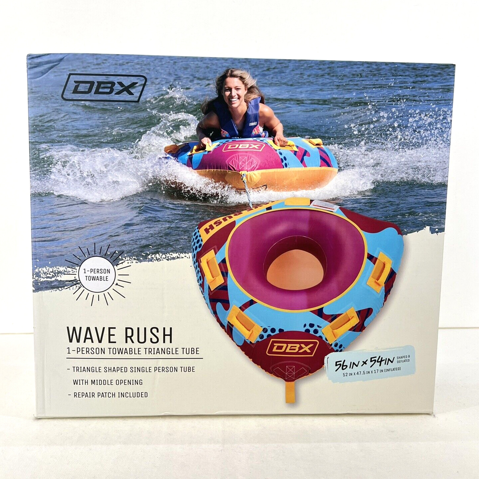 DBX Wave Rush 1-Person Towable Tube Triangle Inflatable Boat Lake Water Sports