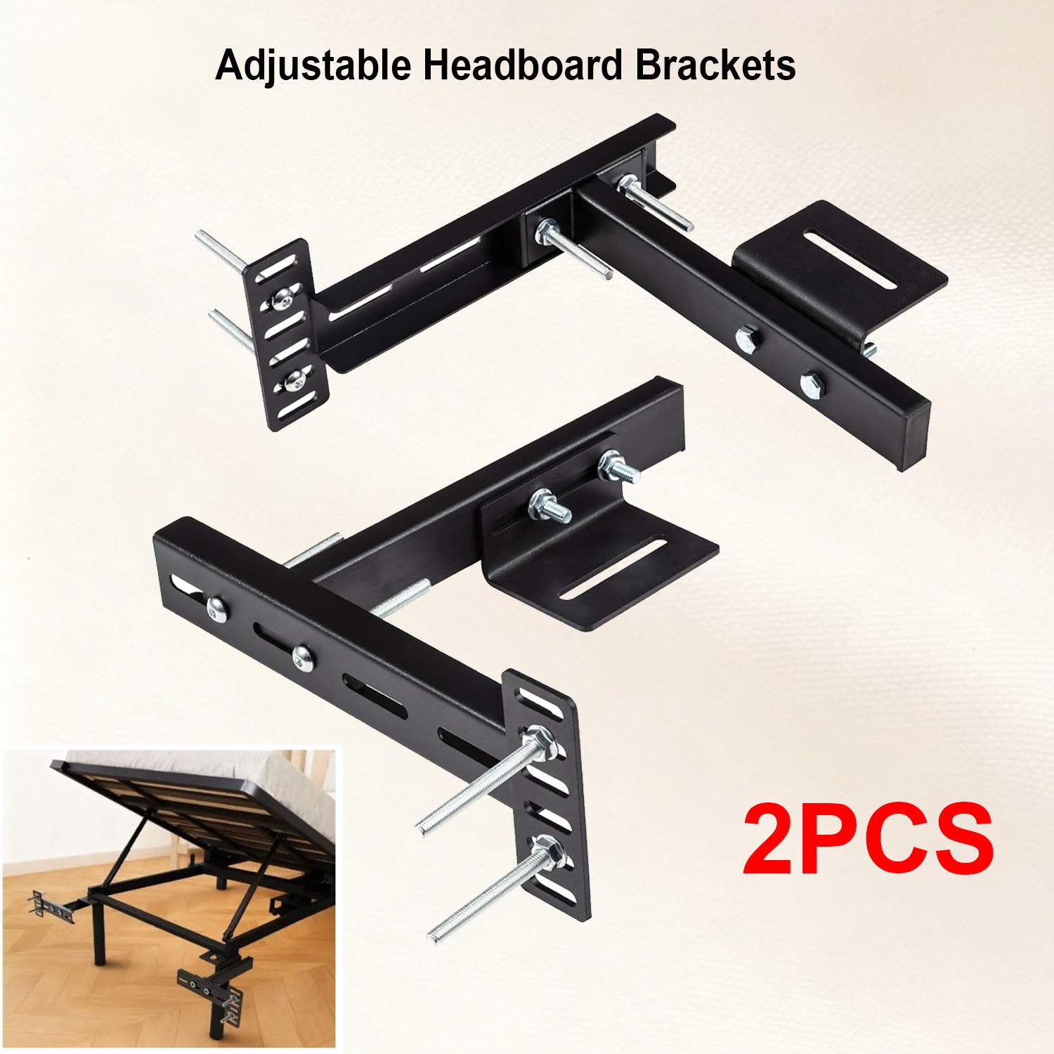 2Pcs Adjustable Headboard Brackets, Universal Brackets for Bed Frame (All Size)