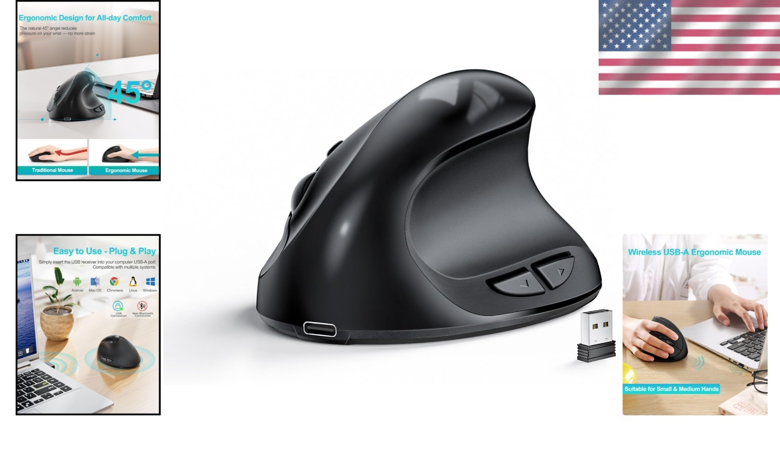 Ergonomic Wireless Mouse for Small Hands | Rechargeable & Pain-Relief Design