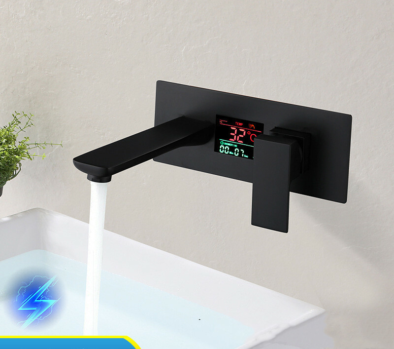 Bathroom LCD Digital Display Basin Faucet Black Cold&Hot Mixer Tap Faucet Brass
