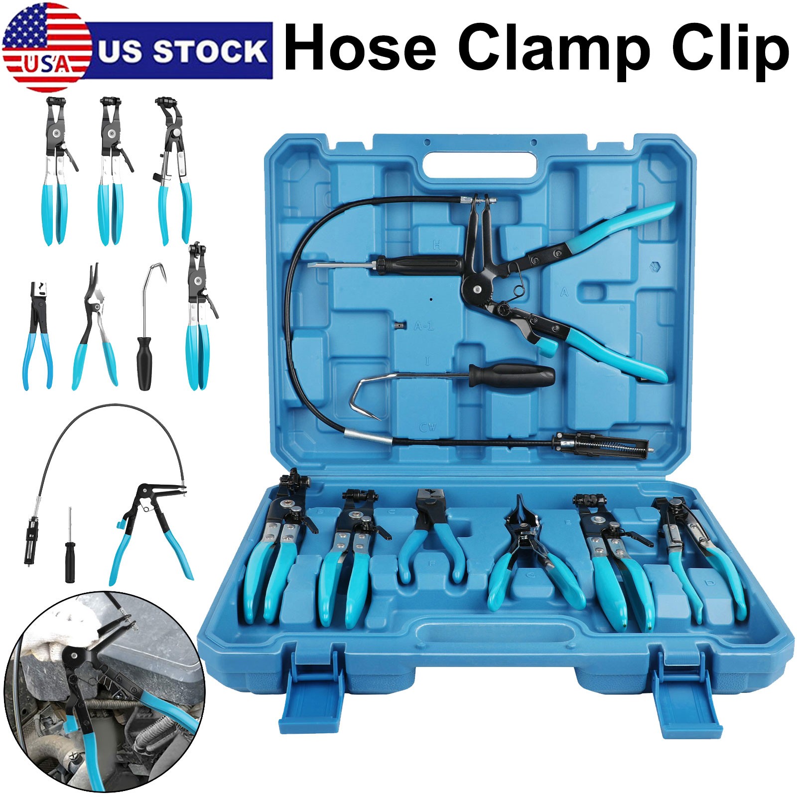 Hose Clamp Clip Remover Pliers Wire Long Reach Kit Fuel Oil Water Hose Tool 10PC