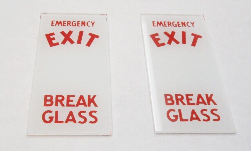 LOT OF 2 NEW EMERGENCY EXIT BREAK GLASS REPLACEMENT GLASS