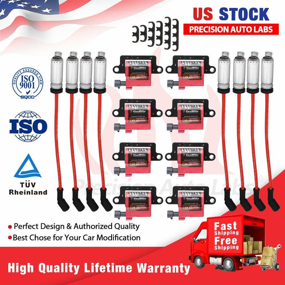 D581 Square Ignition Coil & Spark Wire Sets for GMC Chevy Cadillac 5.3/6.0/ 8.1L