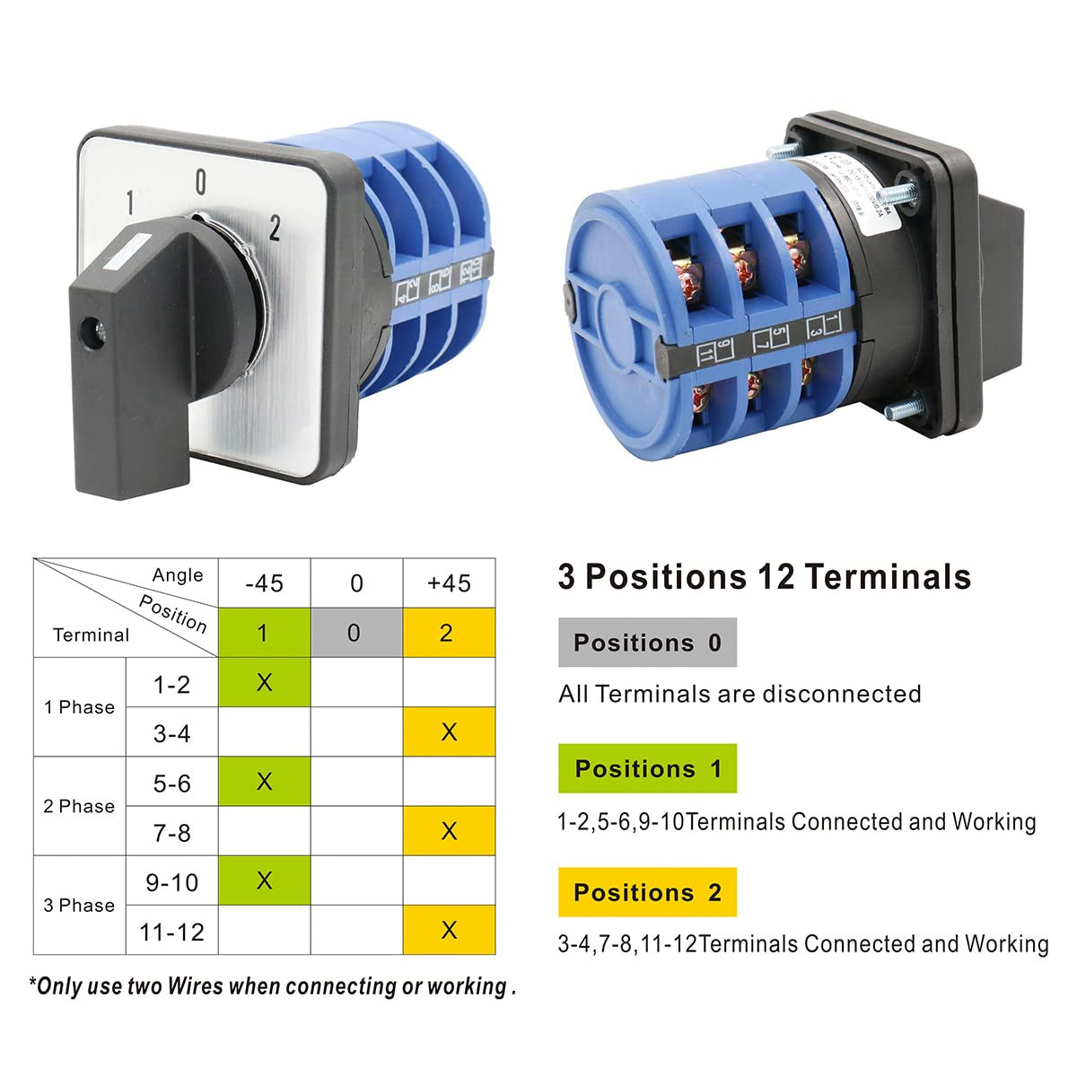 40A Rotary Cam Changeover Switch AC 660V 3-Phase 12-Terminal SZW26-40/D303.3 ...