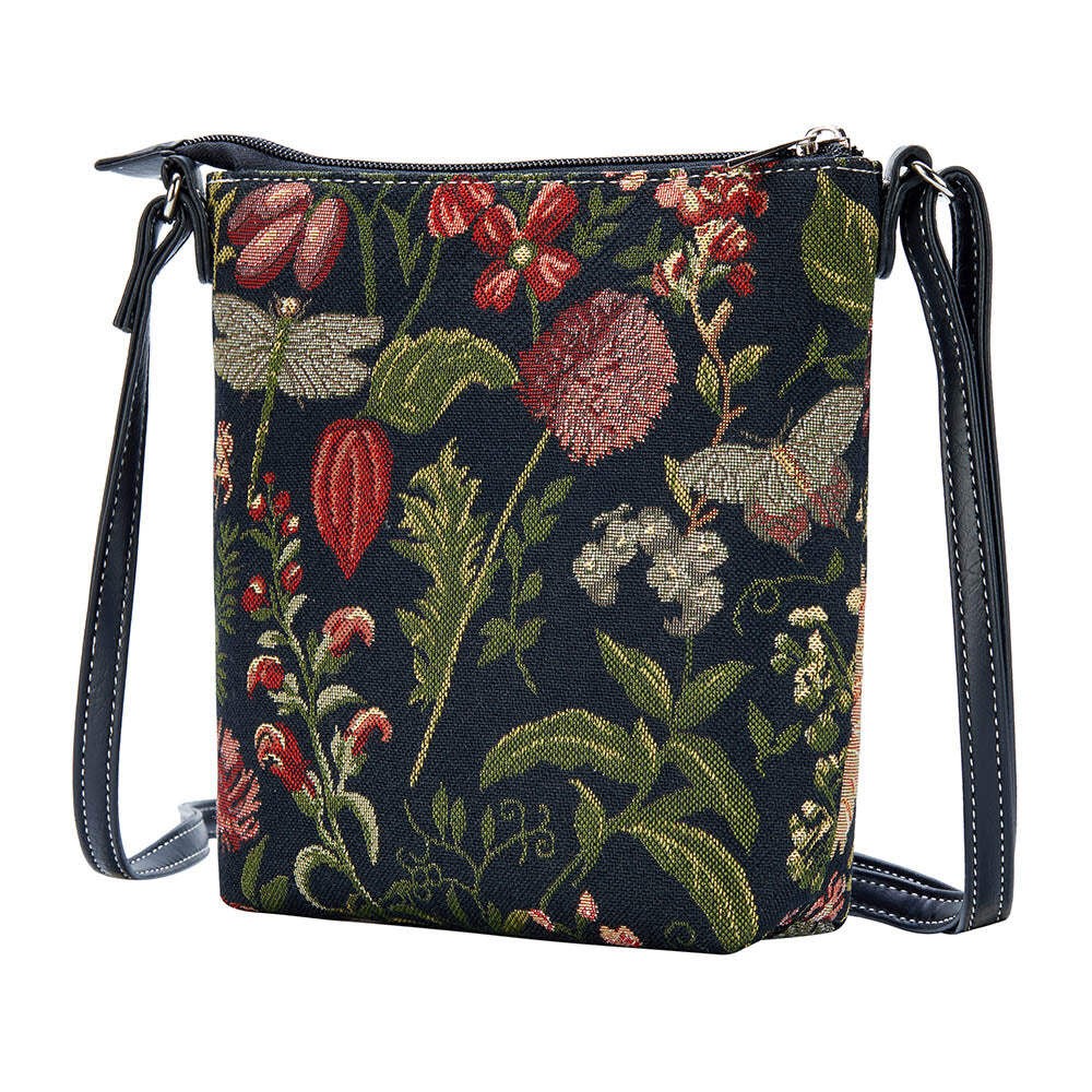 Signare Tapestry Morning Garden Black Design Crossbody Sling Bag Shoulder Purse