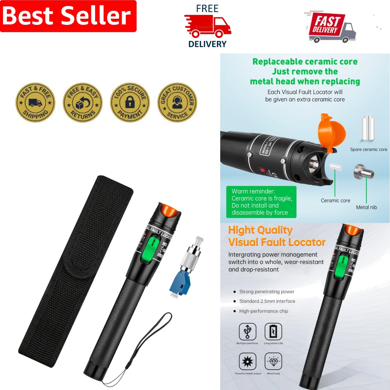 Multi-Compatible Fiber Optic Cable Tester with Long Battery Life - Modern Design