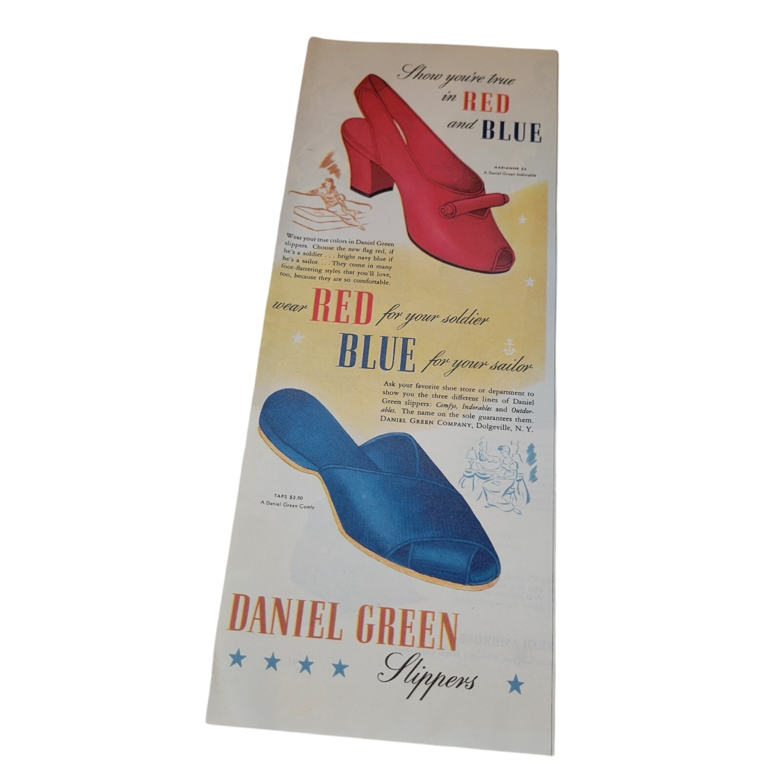 Vtg 40's Daniel Green Slippers Print ADs Lot of 3 Comfy Shoes Indorables