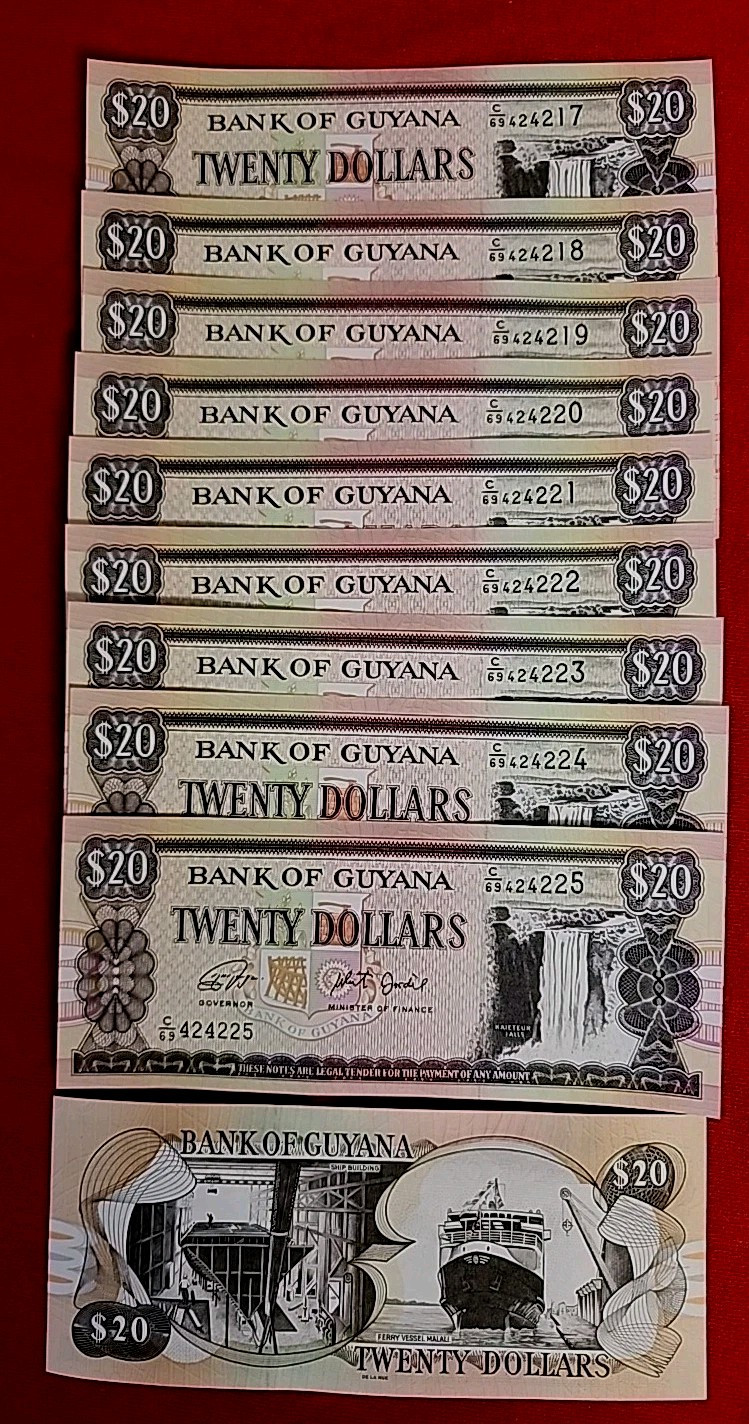 Lot 10 PCS Guyana 20 Dollars, ISSUED(2018), P-30,UNC Free Shipping
