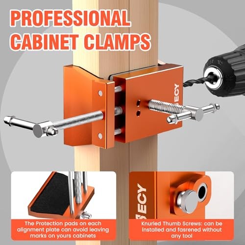 ECY Cabinet Face Frame Alignment Clamps - 2 Pack Orange Aluminum