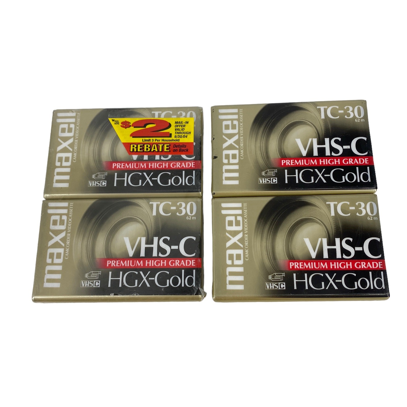 NOS MAXELL TC-30 VHS-C HGX-Gold Premium High Grade Lot of 4 Cassette Tapes
