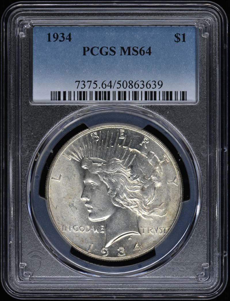 1934 $1 Peace Dollar PCGS MS64
