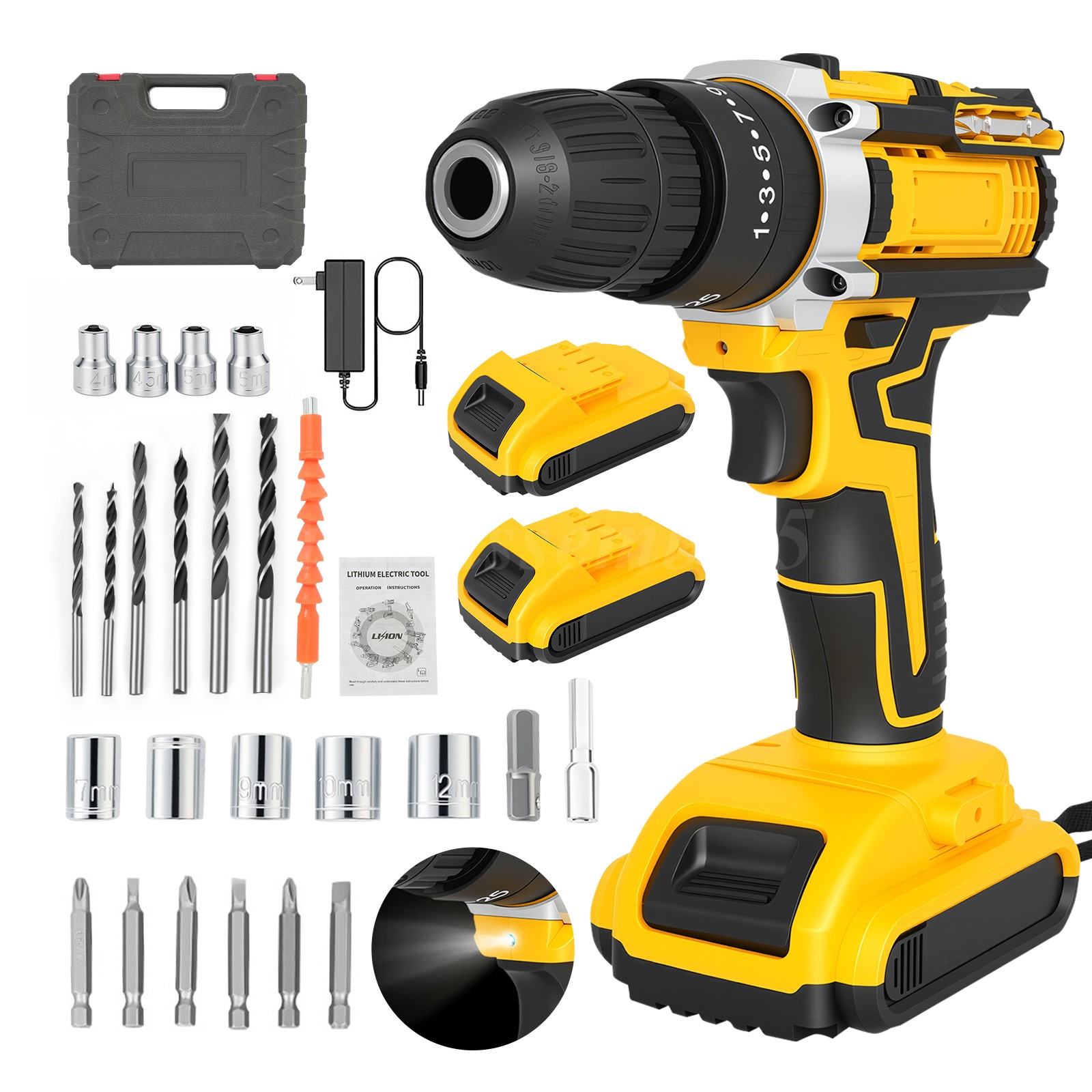12V Multi-function Cordless Screwdriver,Impact Driver w/2 Batteries and Charger