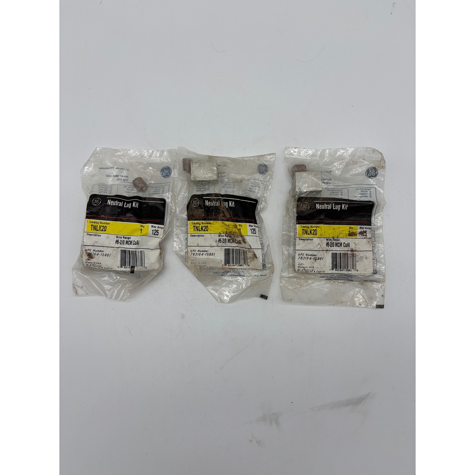 Lot of 3 GE TNLK20 Neutral Lug Kit 125 Amp Max #6-2/0 MCM CuAl New