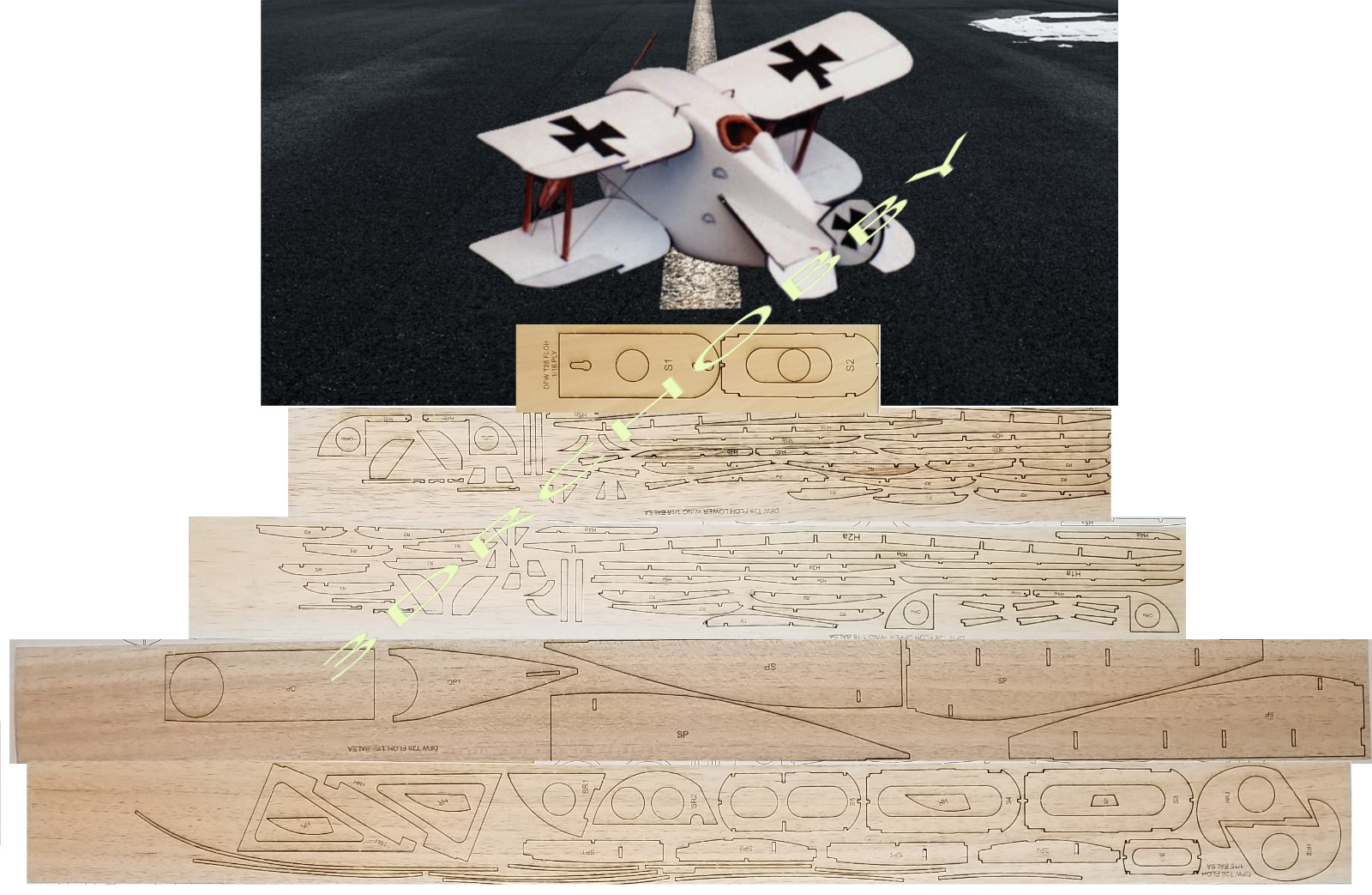 DFW T-28 Floh Biplane 16" RC Airplane Kit Laser Cut Balsa & Ply *Full Wood Kit