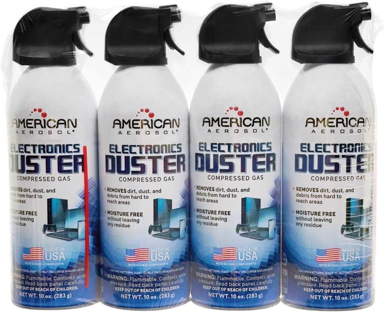 4 Pack American Aerosol 10oz Compressed Gas Electronics Air Duster