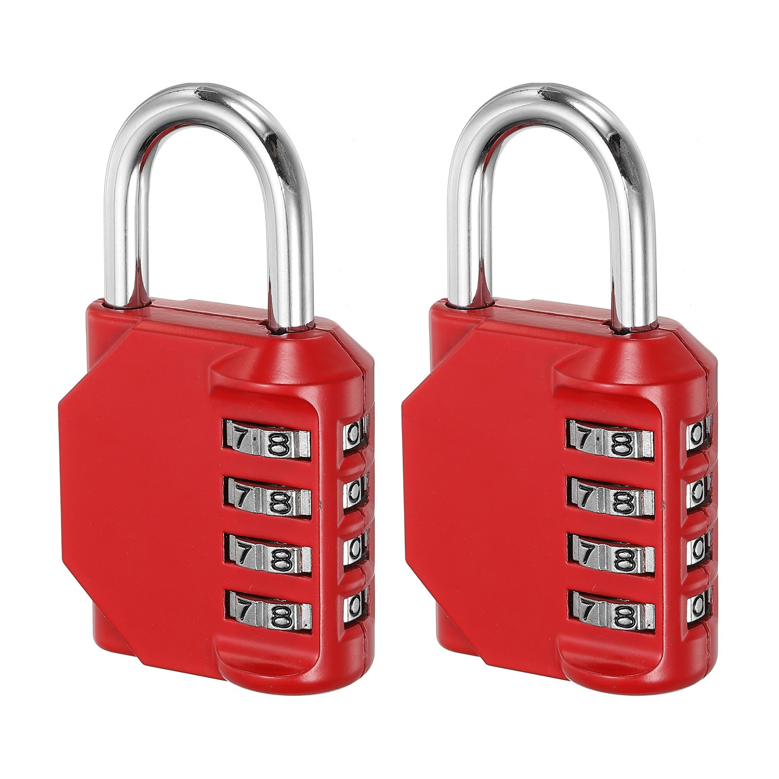 3" Long 4 Digit Combination Padlock, 2Pcs Zinc Alloy Resettable Lock, Red