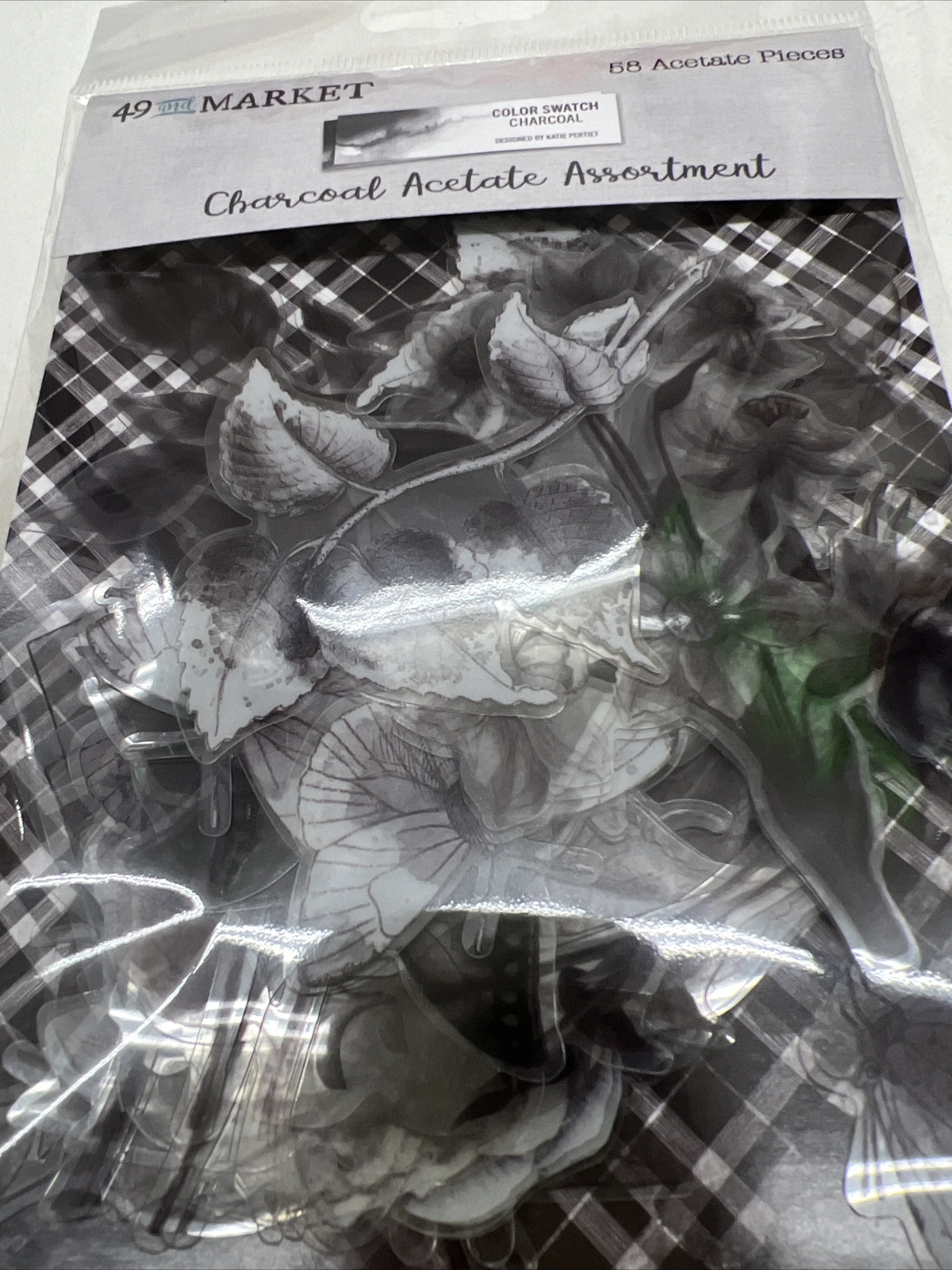 49 & Market Charcoal Color Swatch Acetate Assortment 54 Pcs Leaves Butterflies