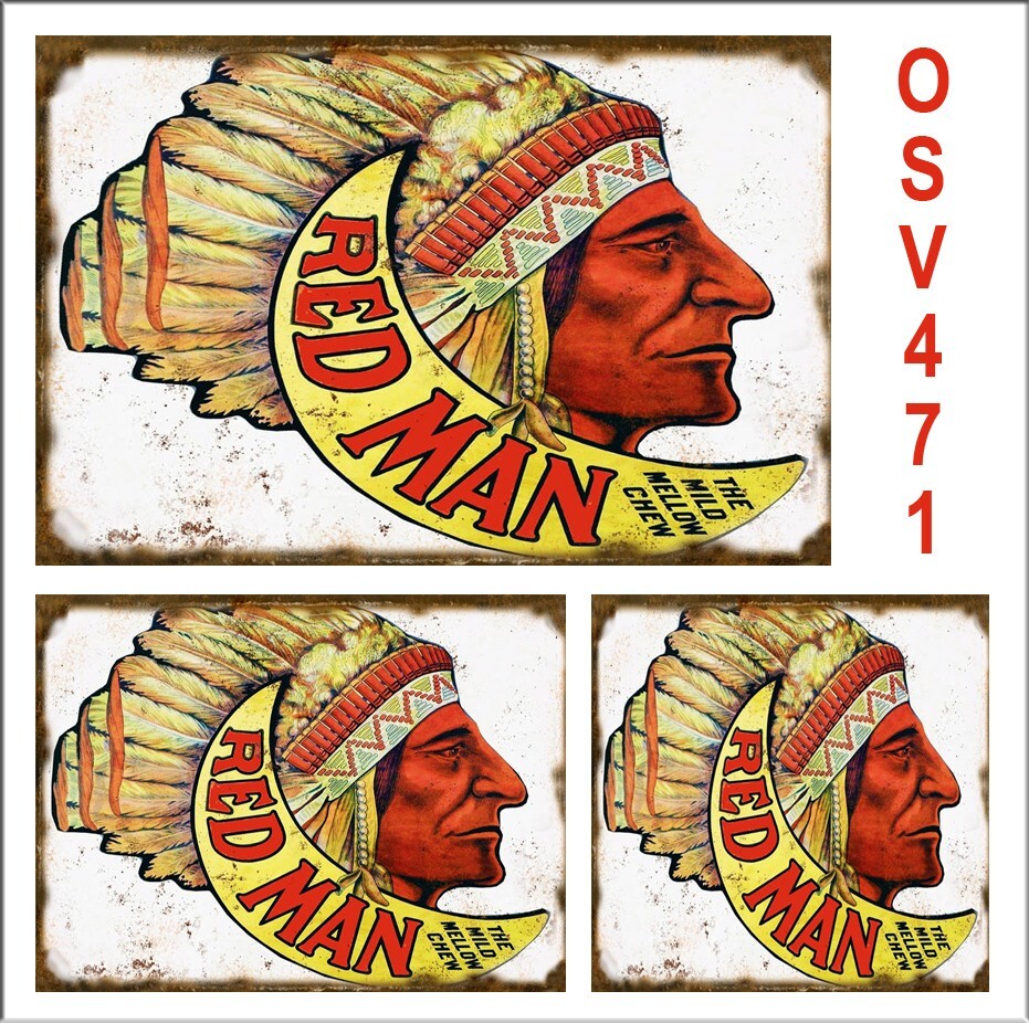 WEATHERED WATERSLIDE RED MAN TOBACCO BUILDING DIORAMA SIGN DECALS O SCALE OSV471
