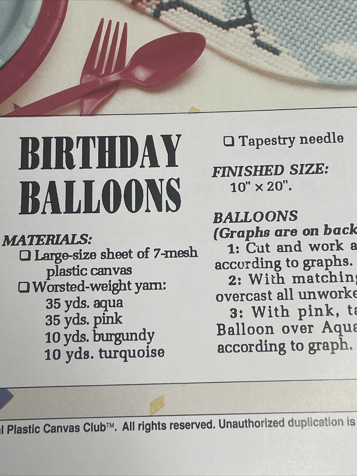 Birthday Balloons Placemat & Wall Hanging Annie's Plastic Canvas Pattern