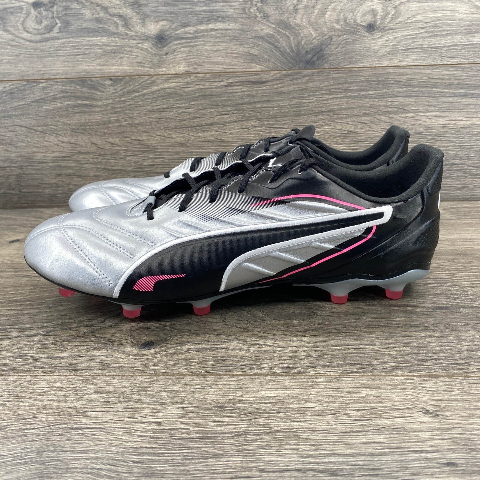 Puma King Pro FG Soccer Cleats Men's US 11.5 Silver Black Pink 108308
