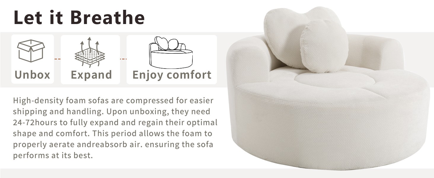 Round Sofa Bed with Memory Foam Sectional Couches for Living Room, Cloud Couch