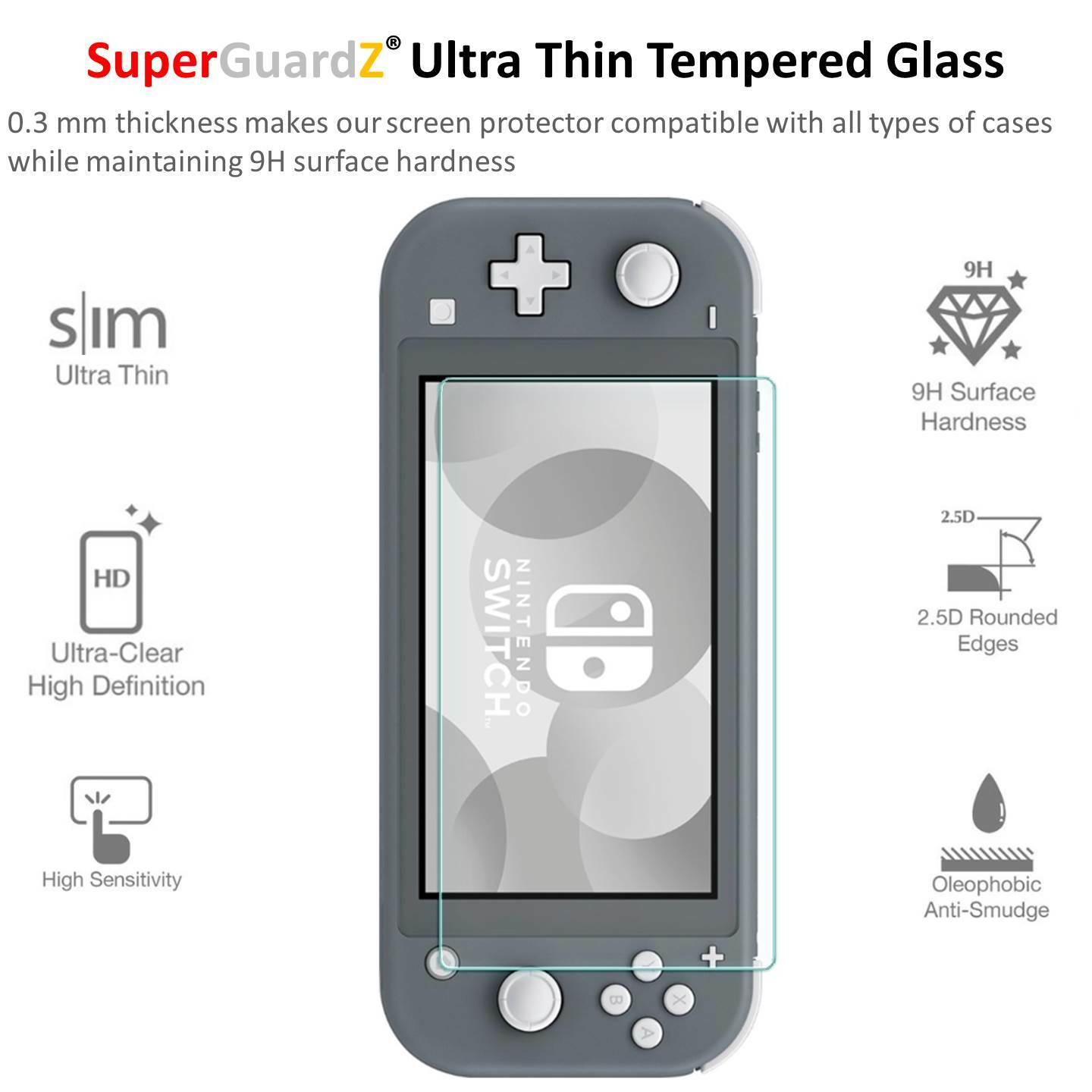 SuperGuardZ Tempered Glass Screen Protector Guard Saver For Nintendo Switch Lite