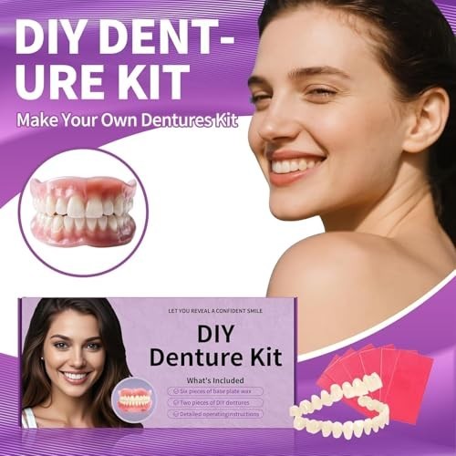 DIY Denture Kit - Complete Upper & Lower False Teeth for At-Home Smile Makeover