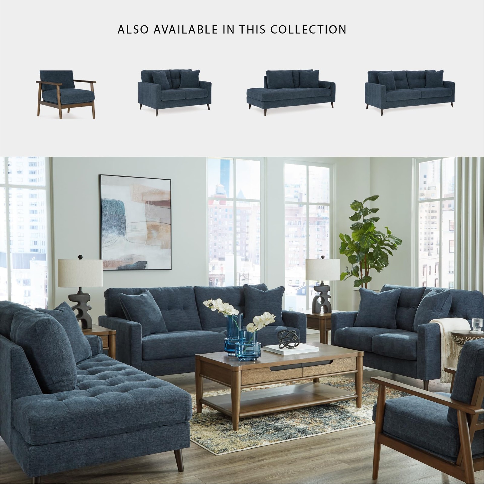 Bowery Hill Corner-blocked frame Navy Right-Arm Facing Corner Chaise