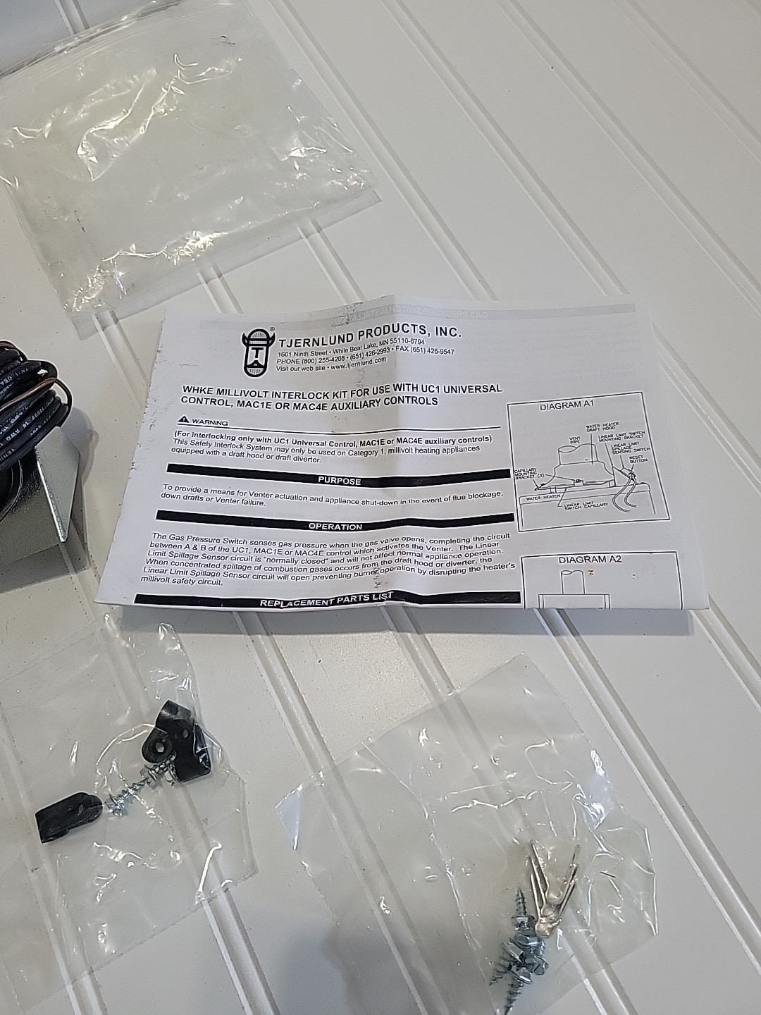 Tjernlund WHKE Water Heater Control Kit For Interlocking Only UC1 MAC1E or MAC4E