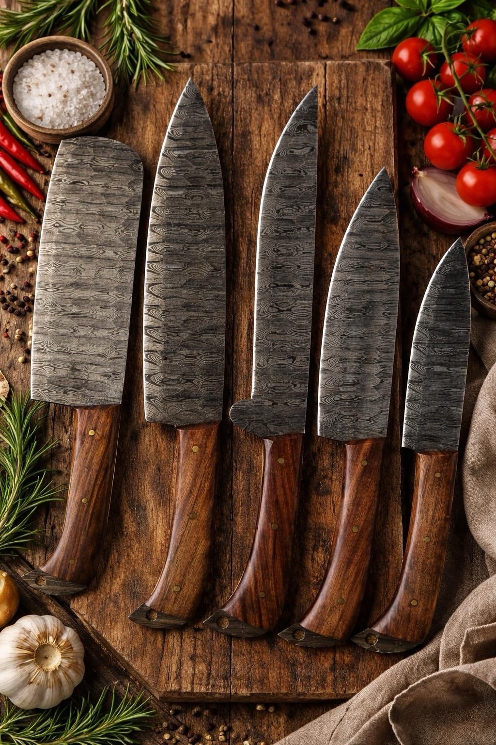 forged Damascus blade chef knife kitchen Martha  S knives 5 knive