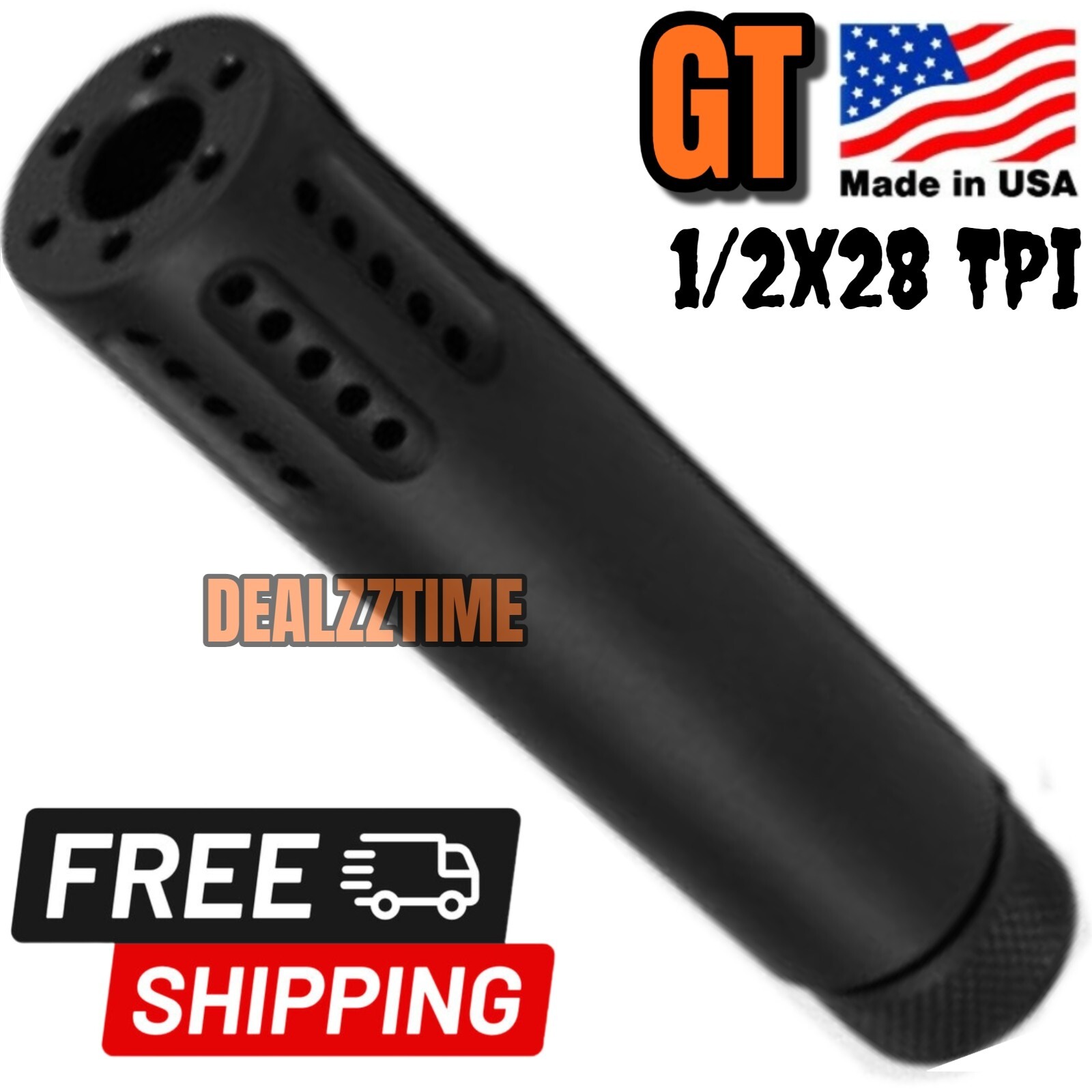 G2T BLACK 5.45" Compensator 1/2x28 brake Slips over with Treads at 3.75" GT