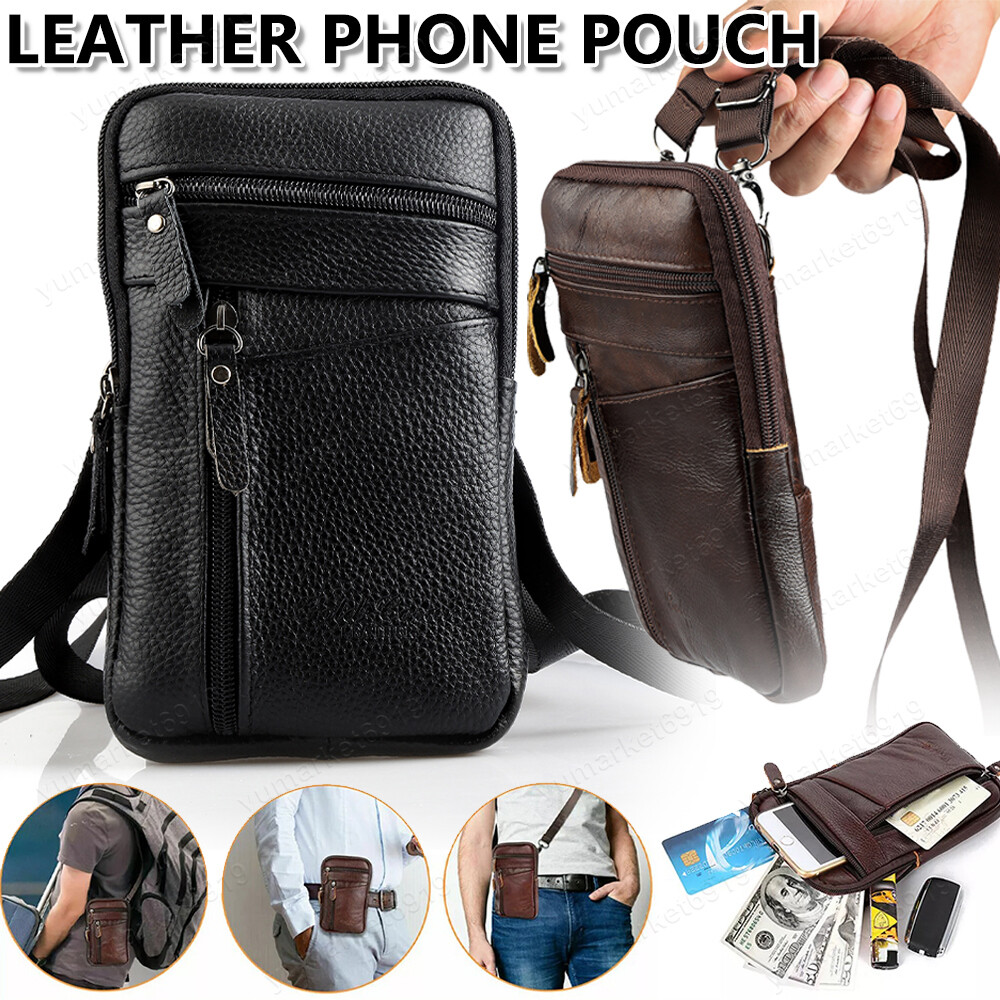Men Leather Fashion Crossbody Cell Phone Pouch Shoulder Waist Belt Wallet Bag