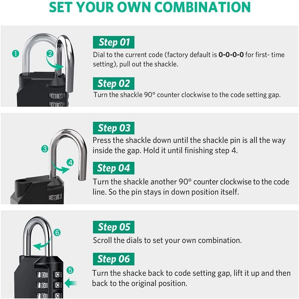 Heavy Duty 4 Digit Combination Lock Resettable Waterproof Padlock