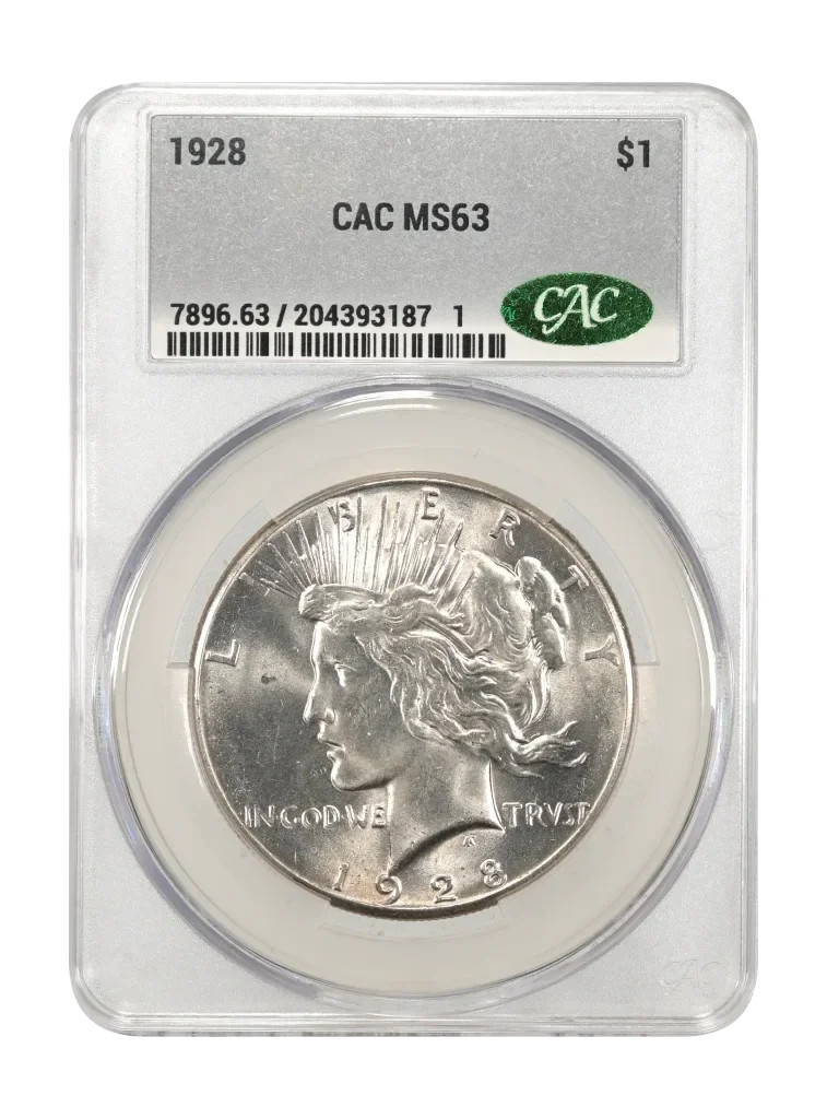 1928 Peace Silver Dollar CACG MS 63 CAC