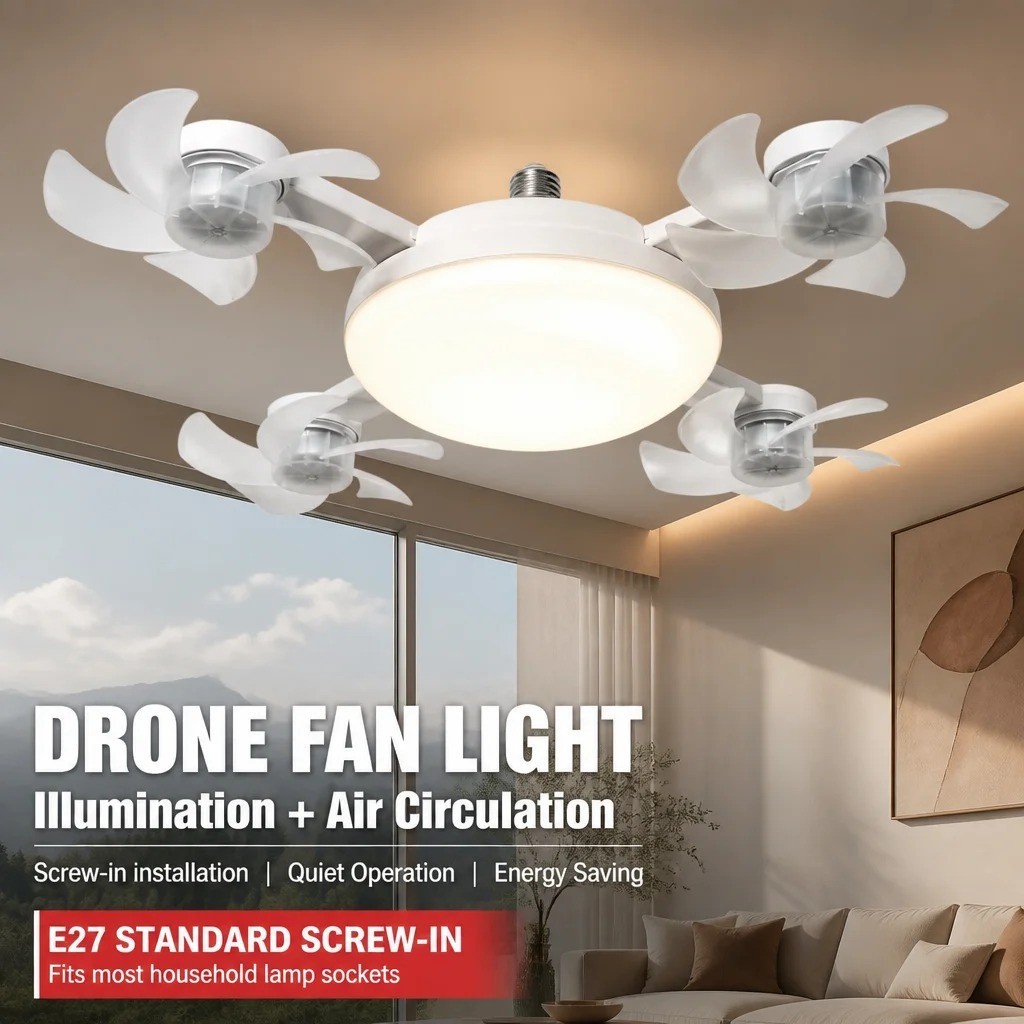 Ceiling Fan Light E27 LED 60W Drone Shaped Remote Control Dimmer Function I4T4