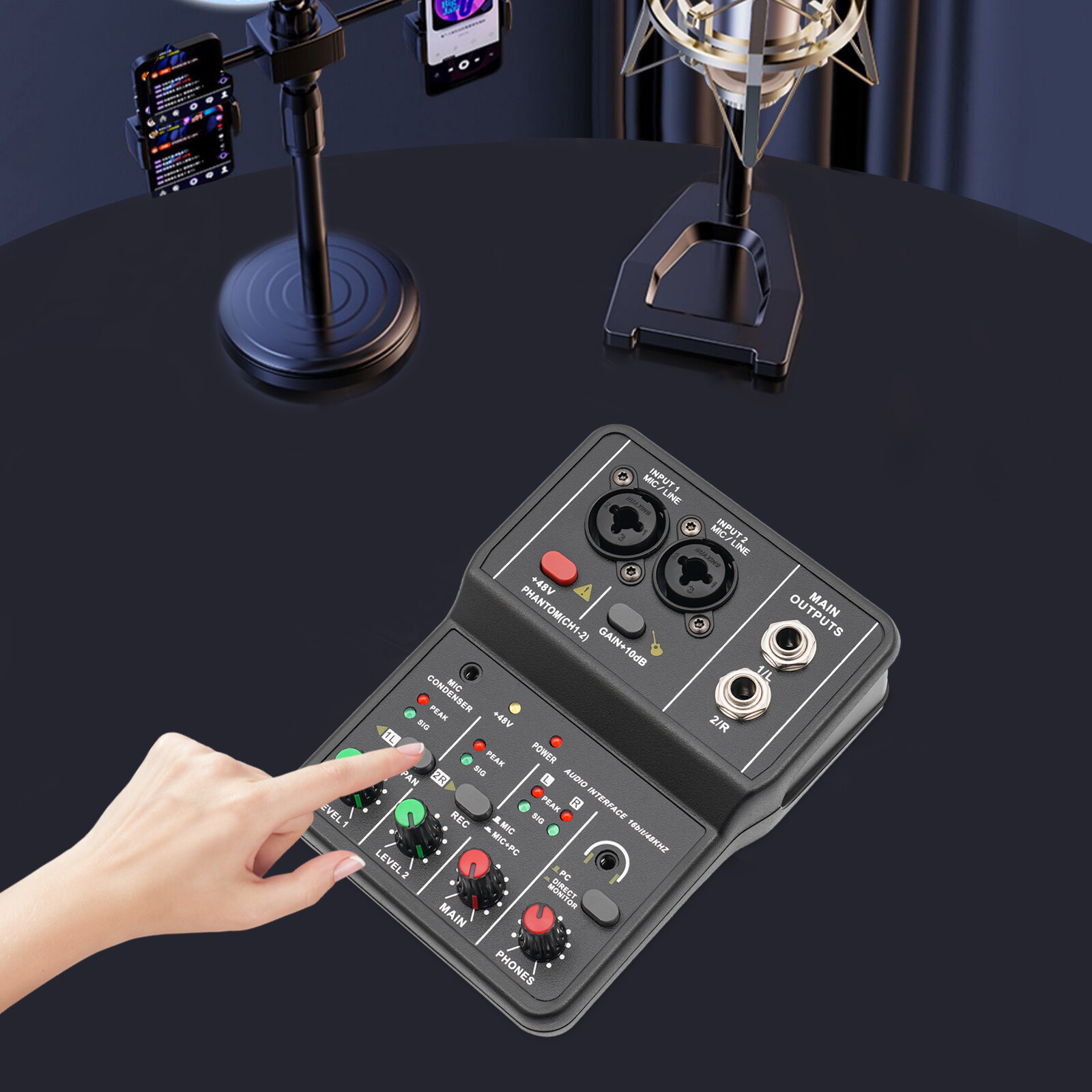 2 Channel Mixing Console Live Studio Audio DJ Mixer Sound Board USB Interface