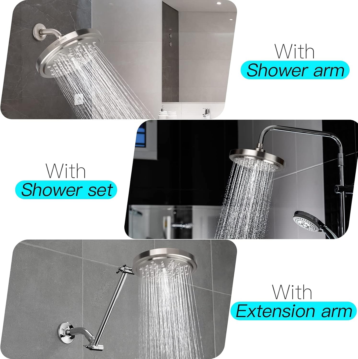 High Flow Shower Head - High Pressure Rain - 7 Inch Rainfall Spray Showerhead -