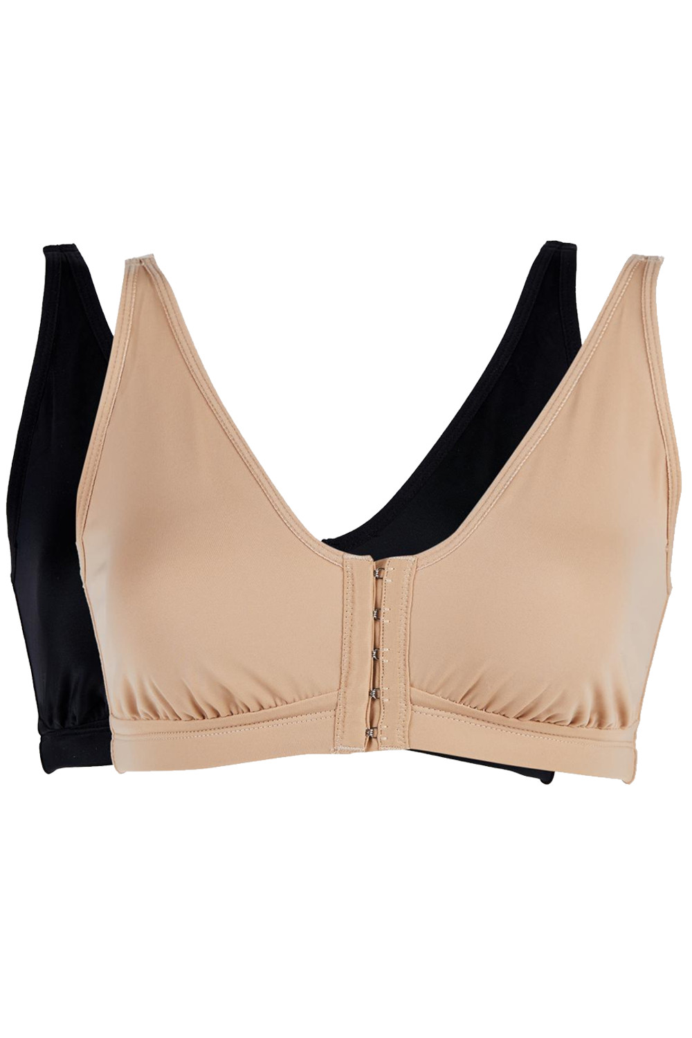Rhonda Shear Front Closure Leisure Bra Beige/Black Set of 2