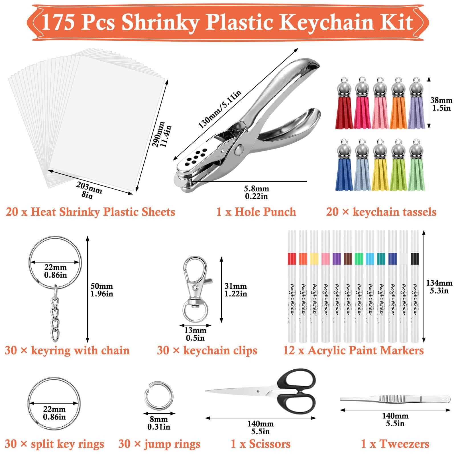 175 PCS Shrinky Plastic Sheets Kit, Including 20 Sheets Shrinky Art , Acrylic...