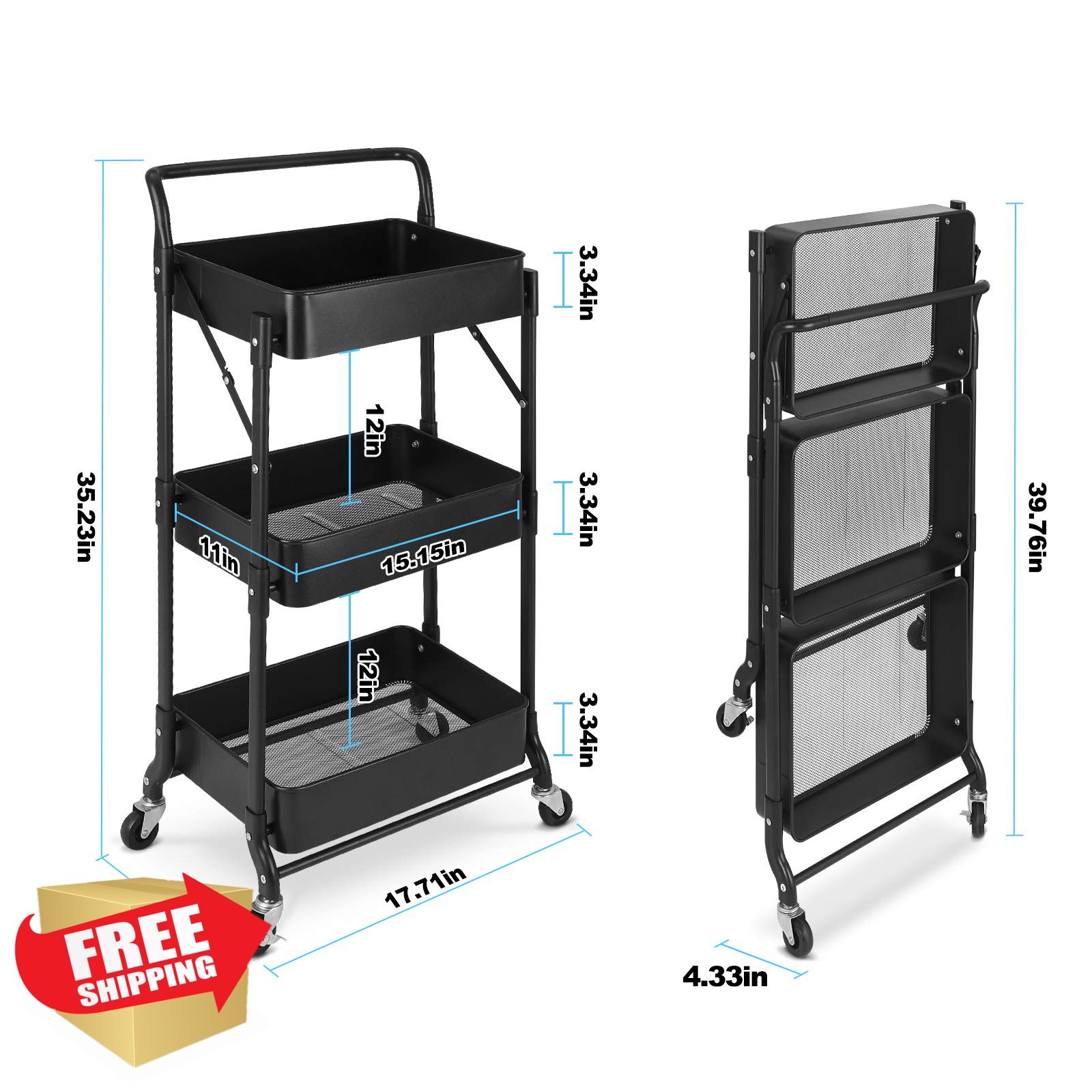 johgee Black metal utility cart