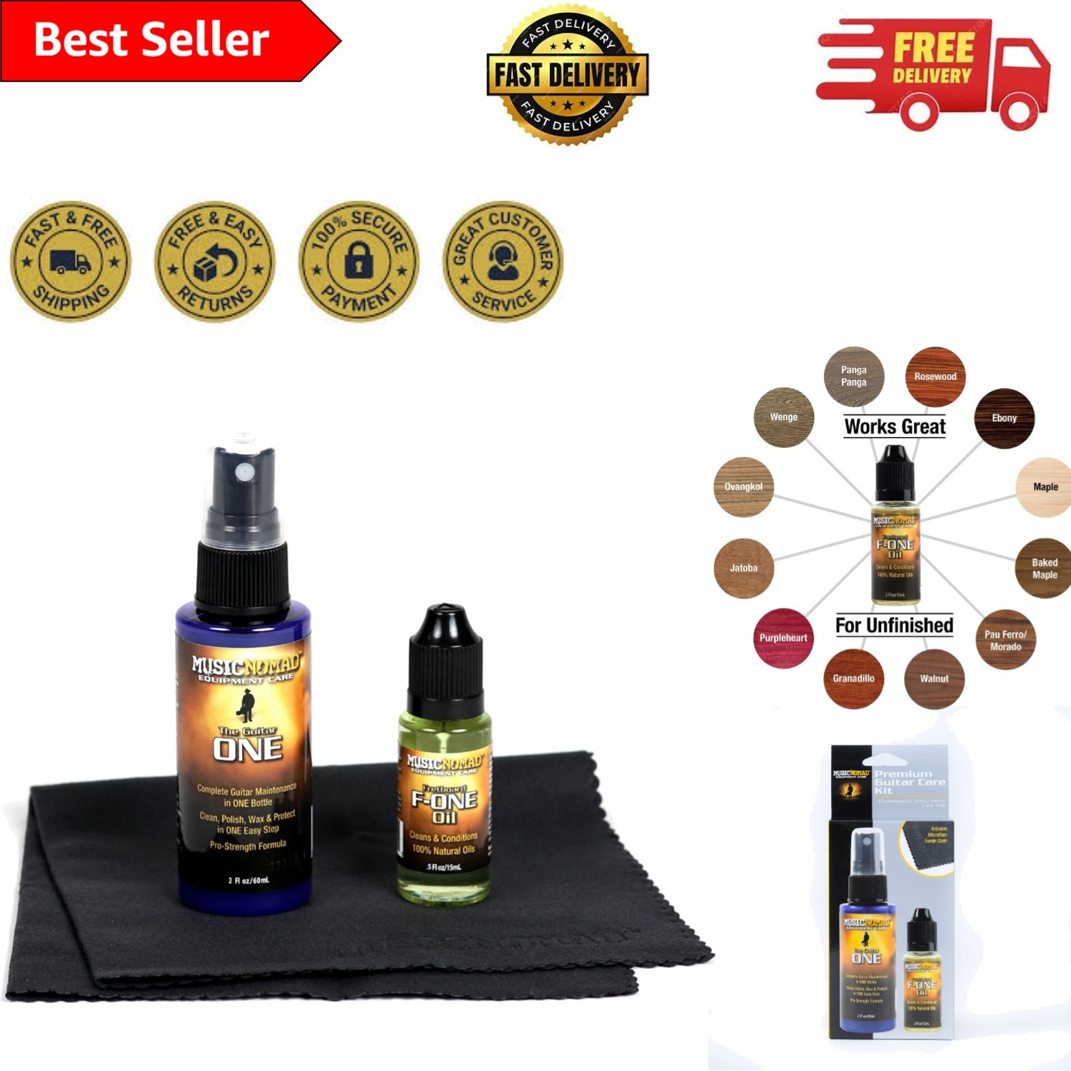 Ultimate Guitar Care Set: All-in-One Cleaner, Polish and Fretboard Oil Included