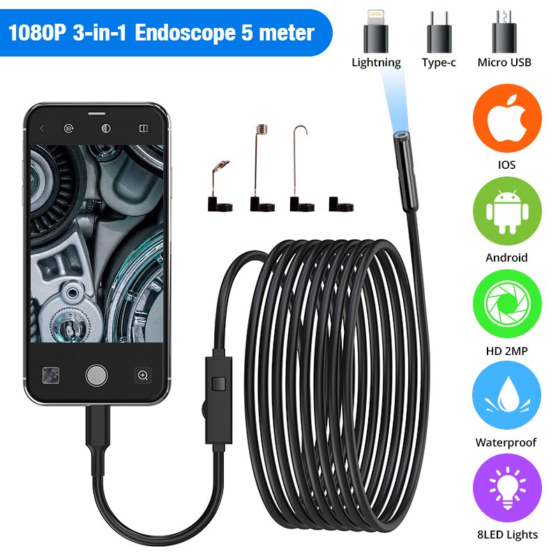 5M 8LED Waterproof Endoscope Borescope Inspection Camera For iPhone Android iOS
