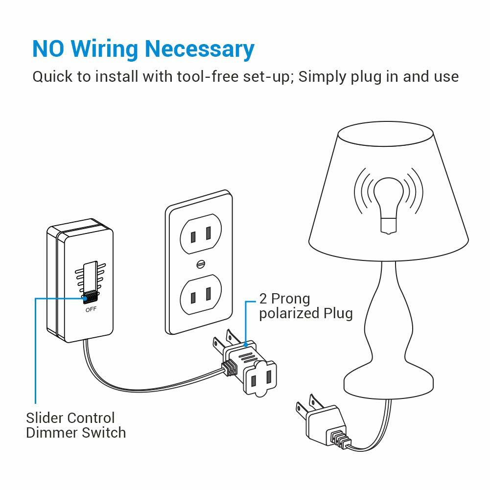 DEWENWILS Slide Dimmer Switch with Adjustable Range, Anti-Flicker, 5ft Cord,