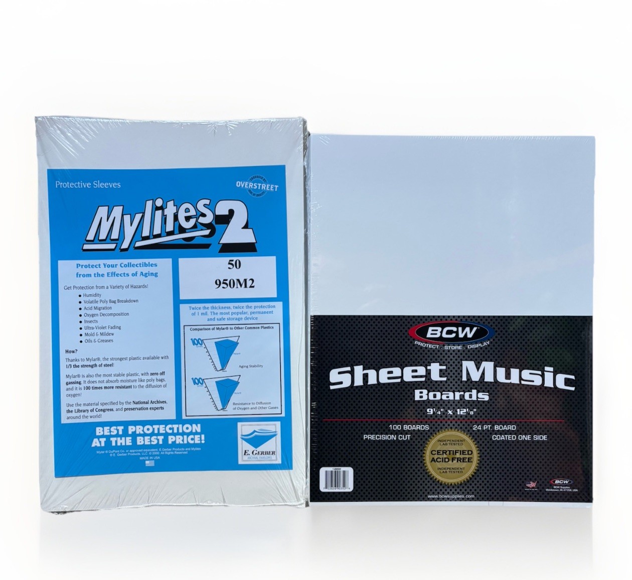 50 E. Gerber 2 Mil Mylar Sheet Music Bags & Boards (BCW) Acid Free Archival