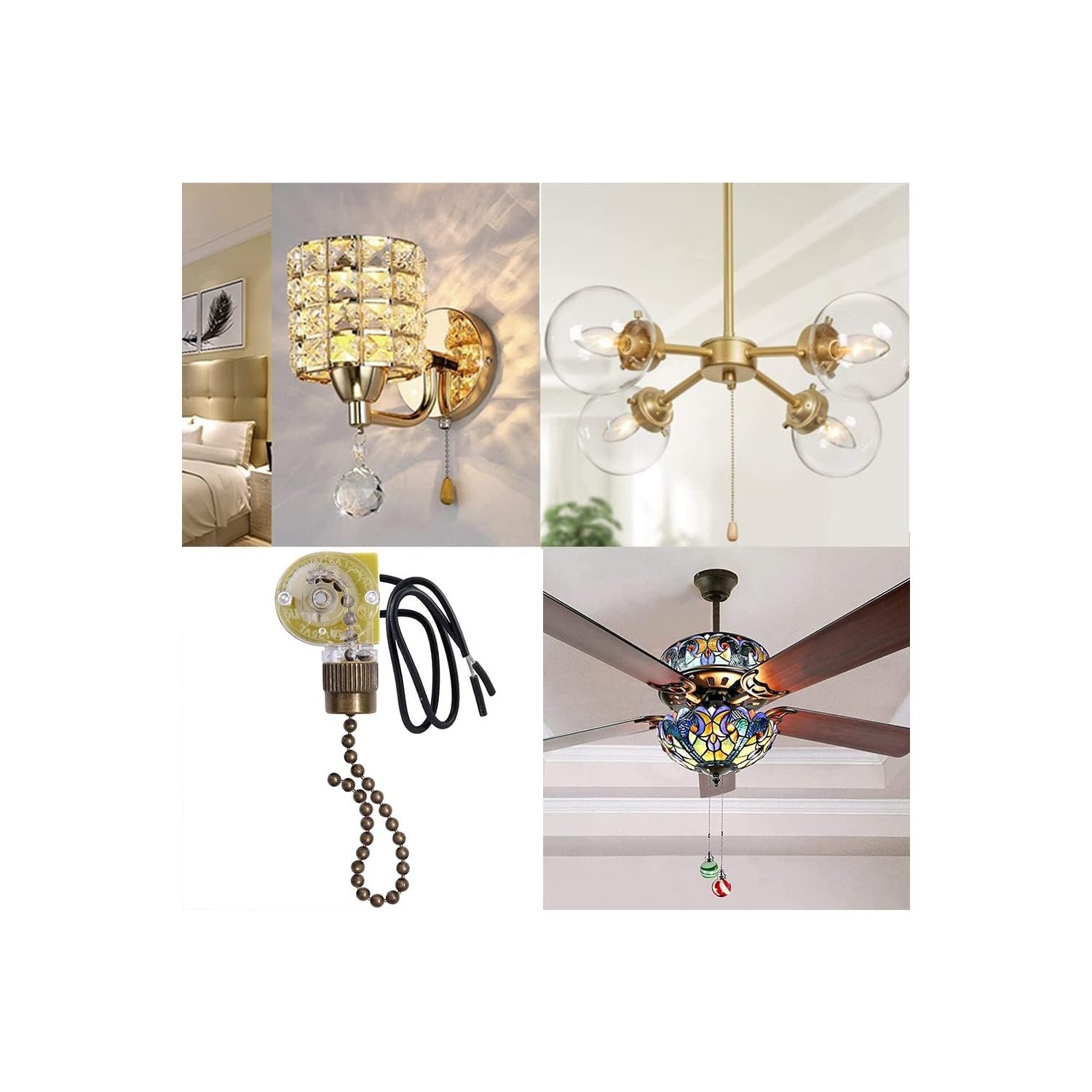 Pull Chain Light Switch for Ceiling Fans and Lamps - 2 Pcs Bronze Replacement